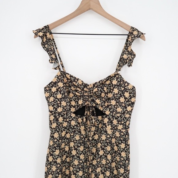 Lulus The Way to Love Ruffled Maxi Dress Womens Medium Black Floral Print Lined - Picture 4 of 9